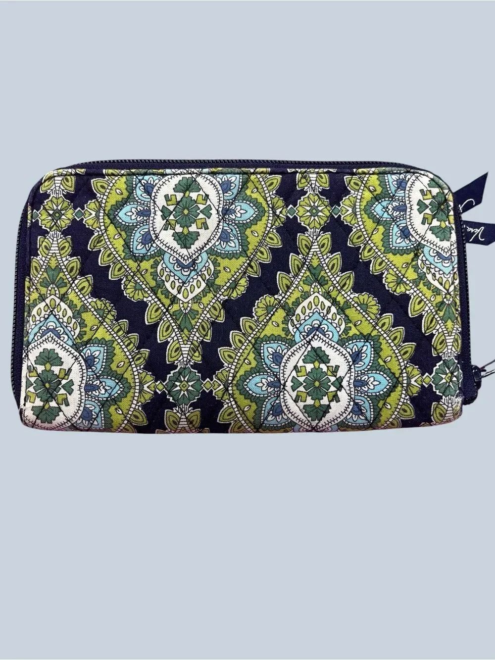 Vera Bradley Cambridge Quilted Patterned Wristlet/Wallet in Navy and Green